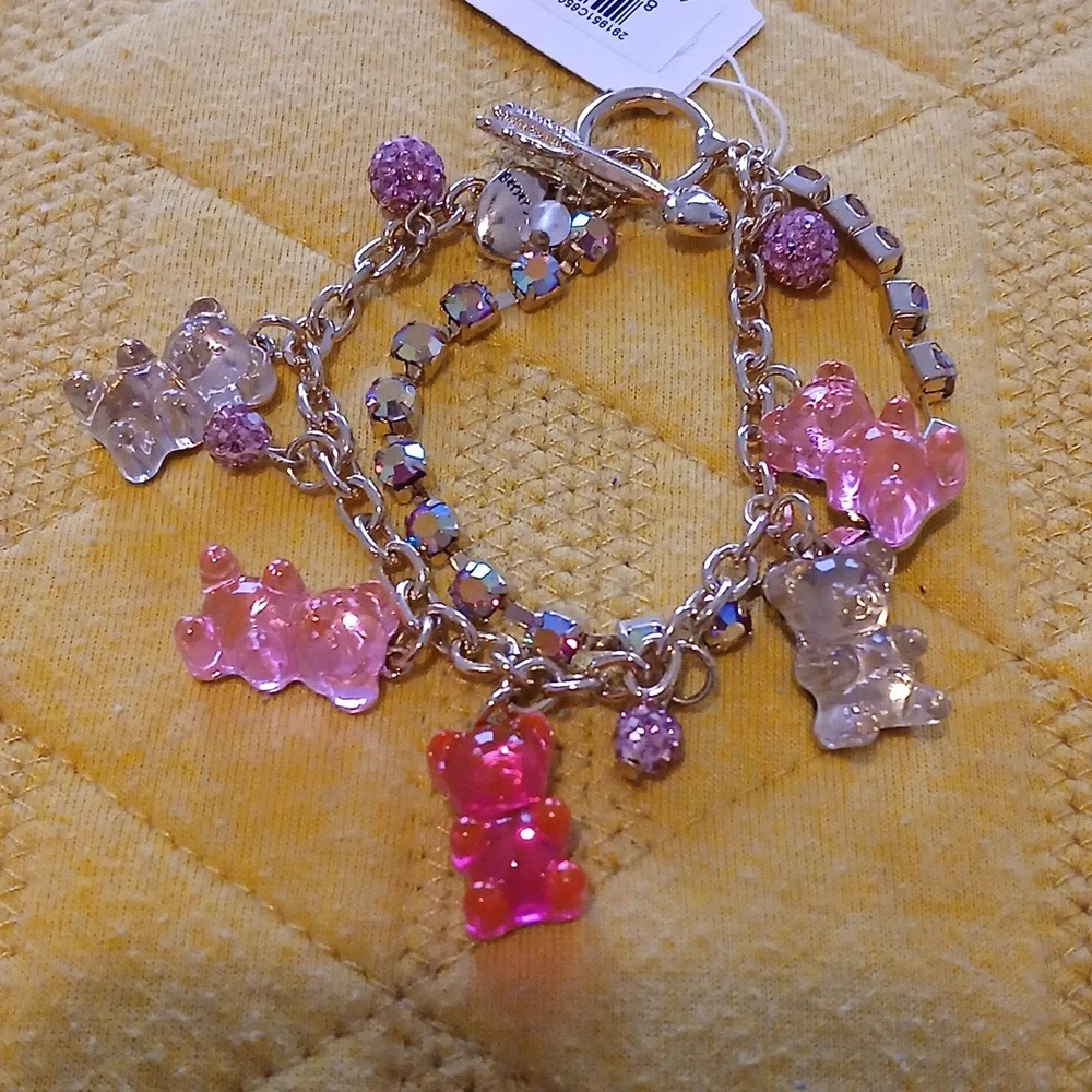 Betsey Johnson Gummy Bear Lucite Pink Rhinestone Bracelet Nwt Rare - Picture 3 of 4